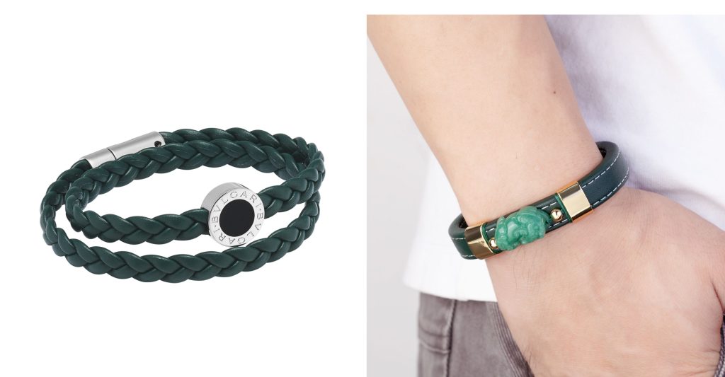 BVLGARI Jade Green MAN Leather Bracelet