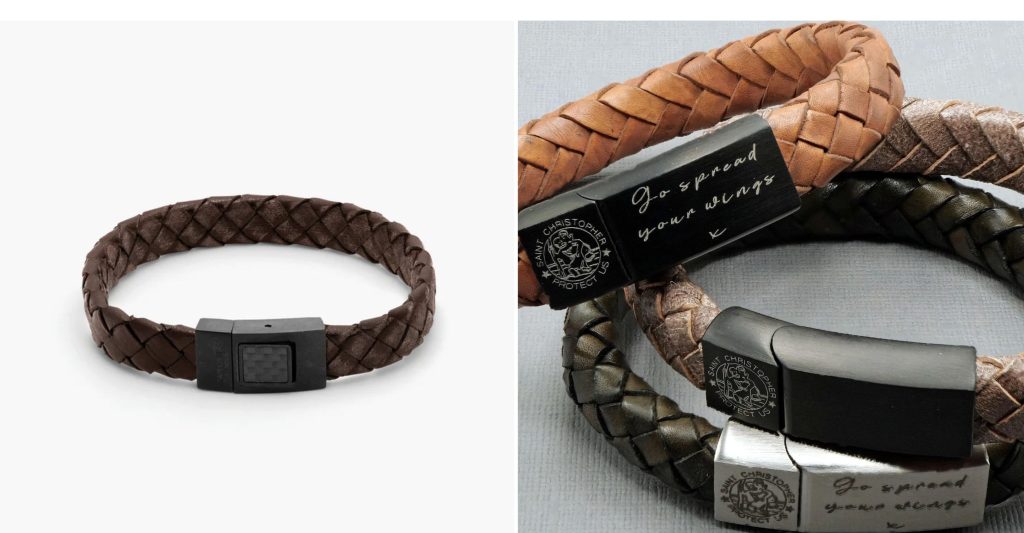 Carbon Woven Bracelet in Italian Brown Leather and Stainless Steel