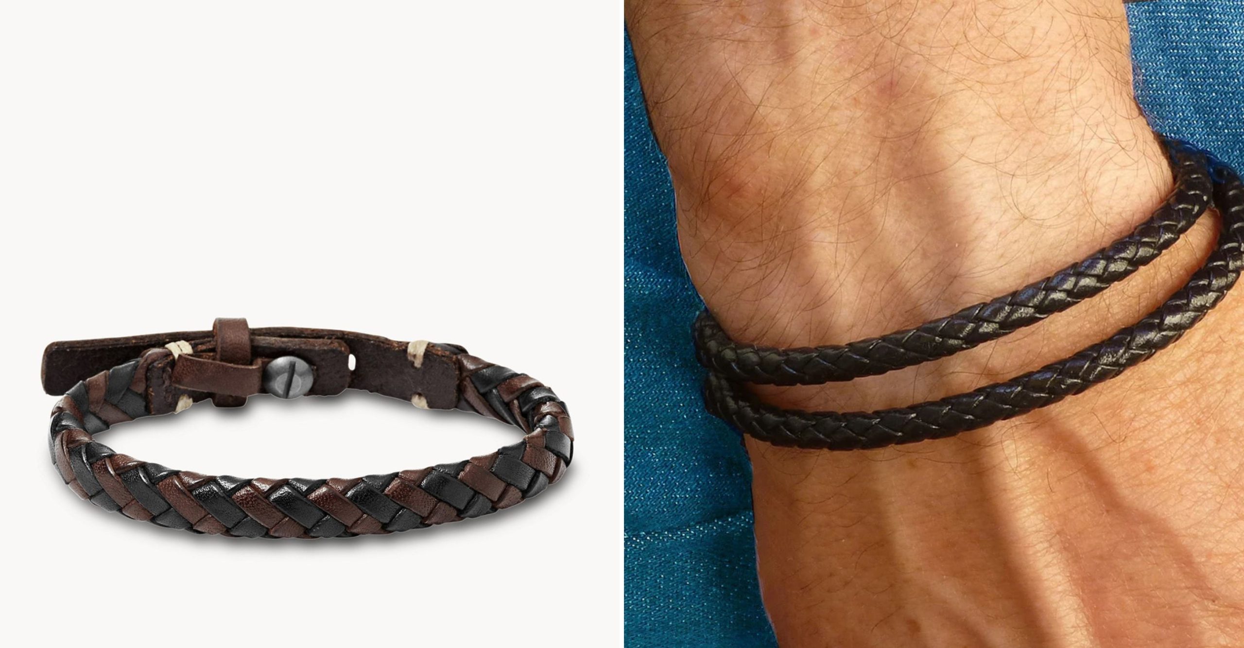Fossil Mens Tigers Eye and Brown Leather Bracelet  Plaza Las Americas